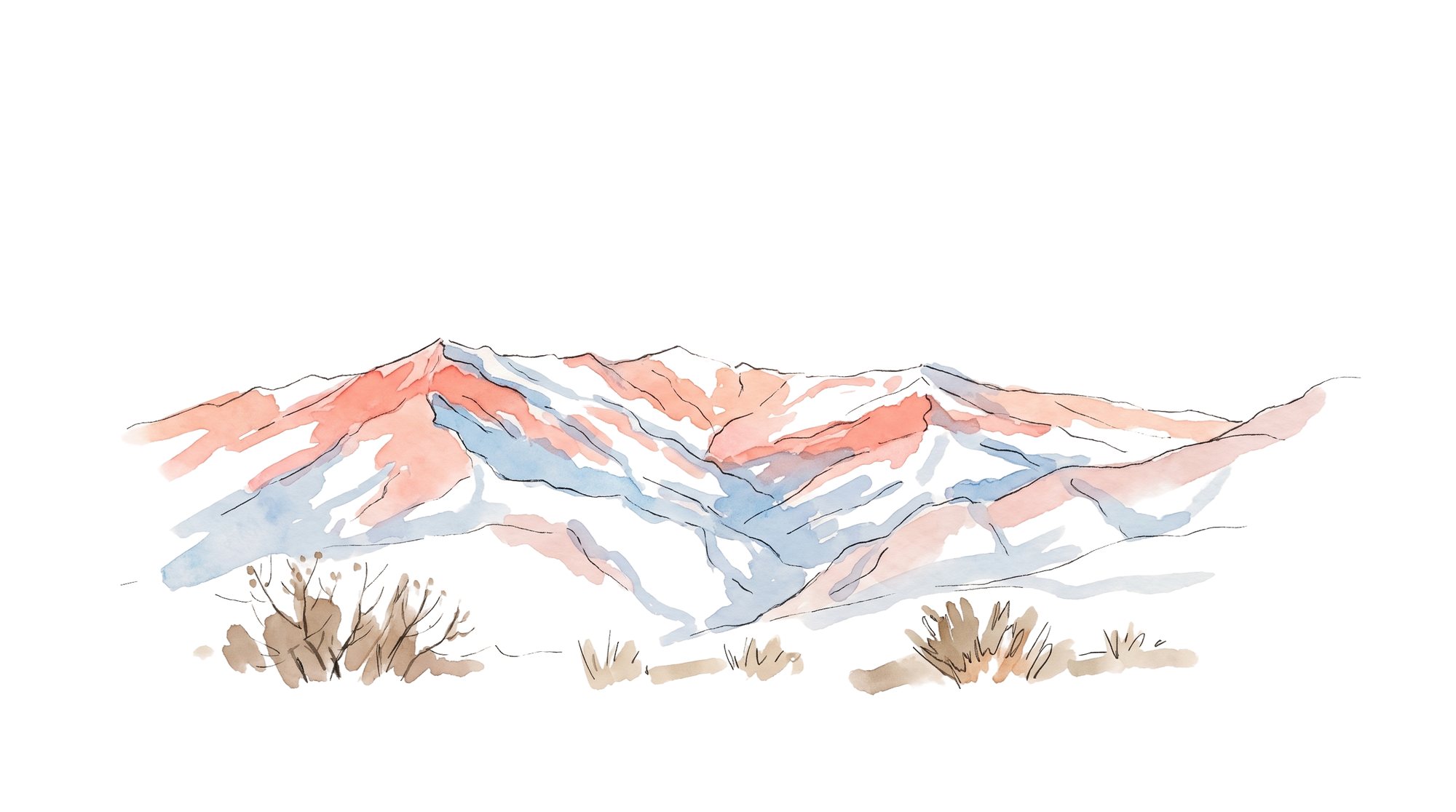 Watercolour of a snow-capped mountain range